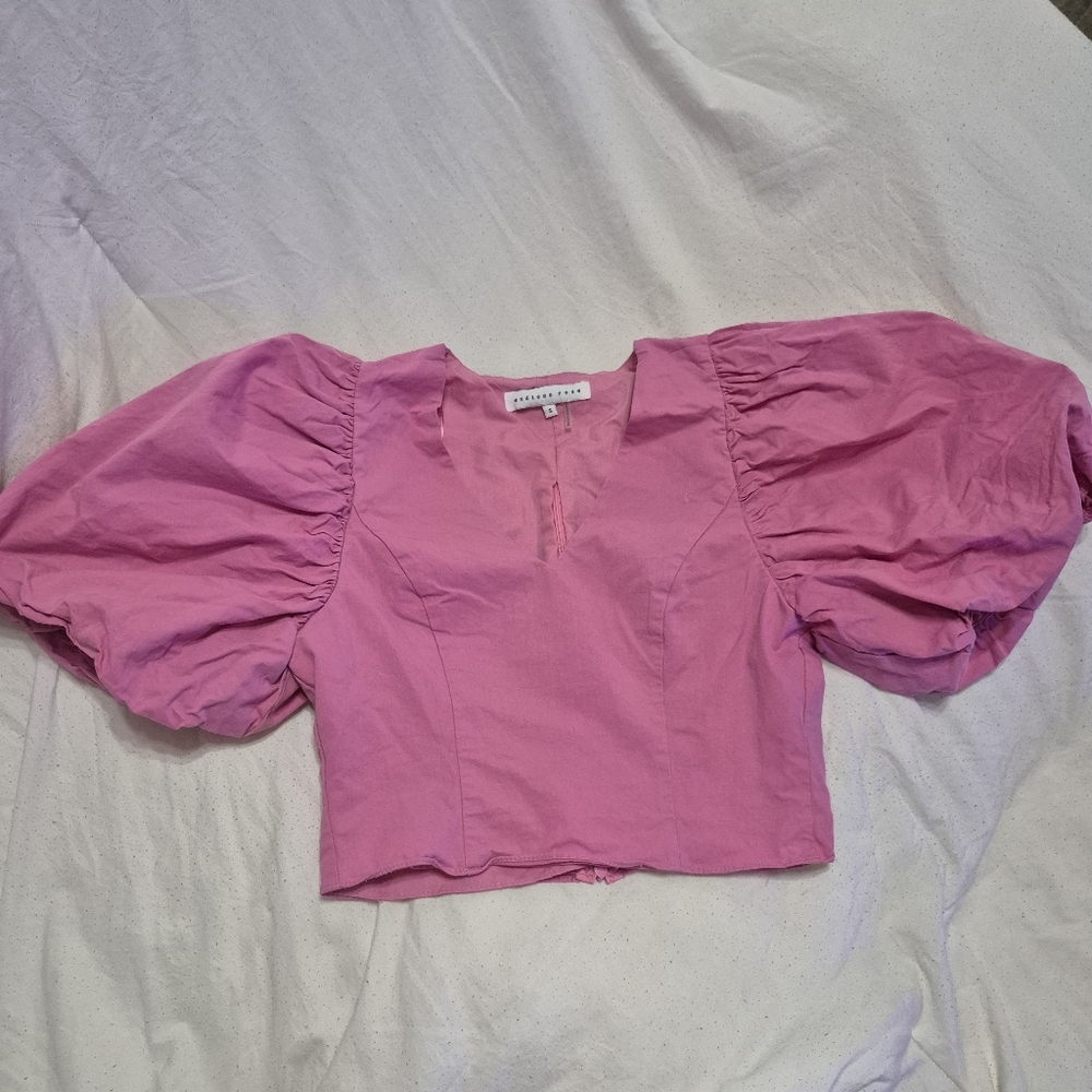 Endless Rose Pink Puff Sleeve Cropped Blouse
